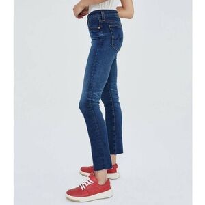 AG The Mari High Rise Straight Leg Jean Dark Wash Raw Hem Size 27